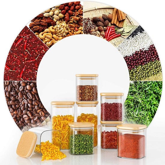 Set di contenitori in vetro per la conservazione con coperchi da 12 pezzi, contenitori in vetro quadrati per erbe, contenitori in vetro a chiusura ermetica per caffè, tè, erbe, resistente al lavastoviglie.