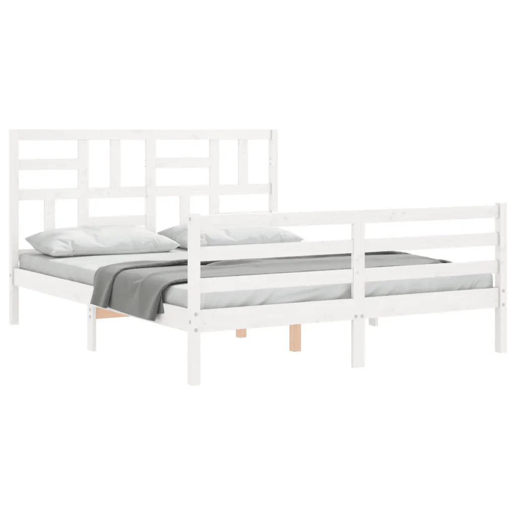 Giroletto con Testiera-Struttura Letto con testiera Bianco 160x200 cm Legno Massello 736043