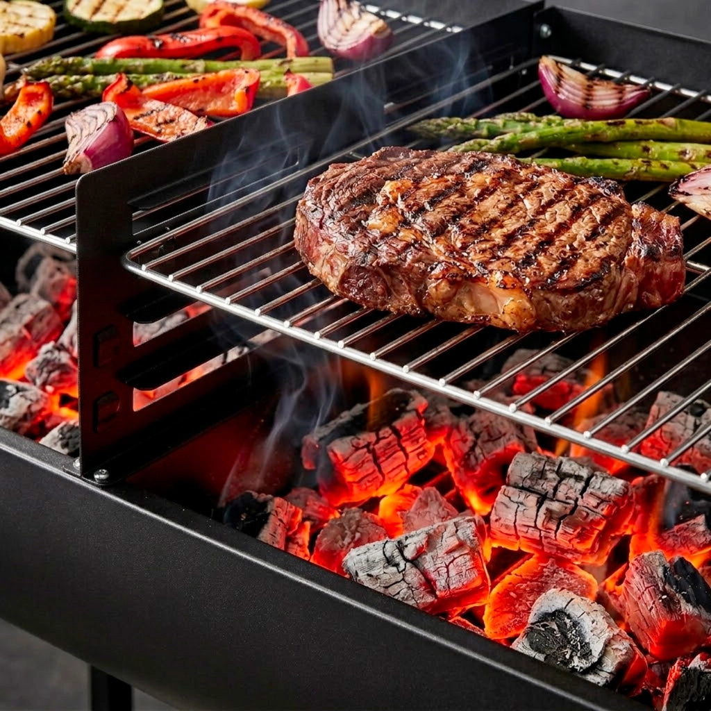 Barbecue A Carbone Con 2 Griglie Regolabili BBQ In Acciaio Resistente Con Ruote E Ripiano Portaoggetti Ideale Per Giardino Terrazzo E Grigliate All Aperto 90 x 45 x 96 Cm Nero