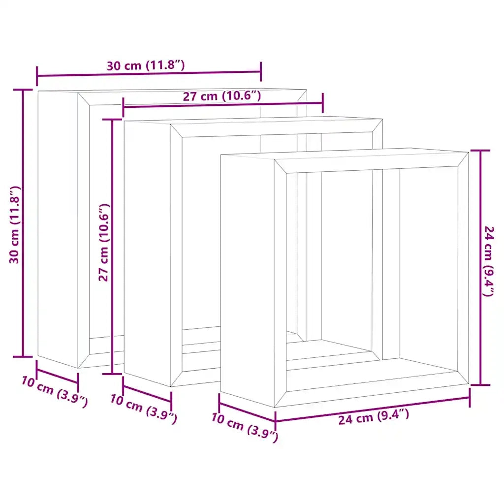 Mensole a Cubo da Parete 3 pz Grigie in MDF 323951