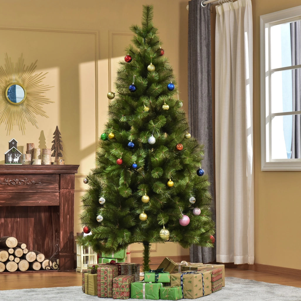 Albero di Natale Artificiale 210 cm con 505 Punte e Accenti Argento ¨C Zephmum ¨C con Base in Metallo per Interni