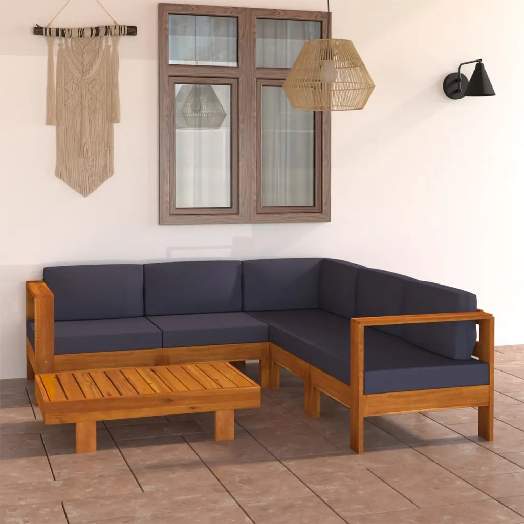 Set Divani Giardino 6 Posti Cuscini Grigi Scuro Massello Acacia 3057954