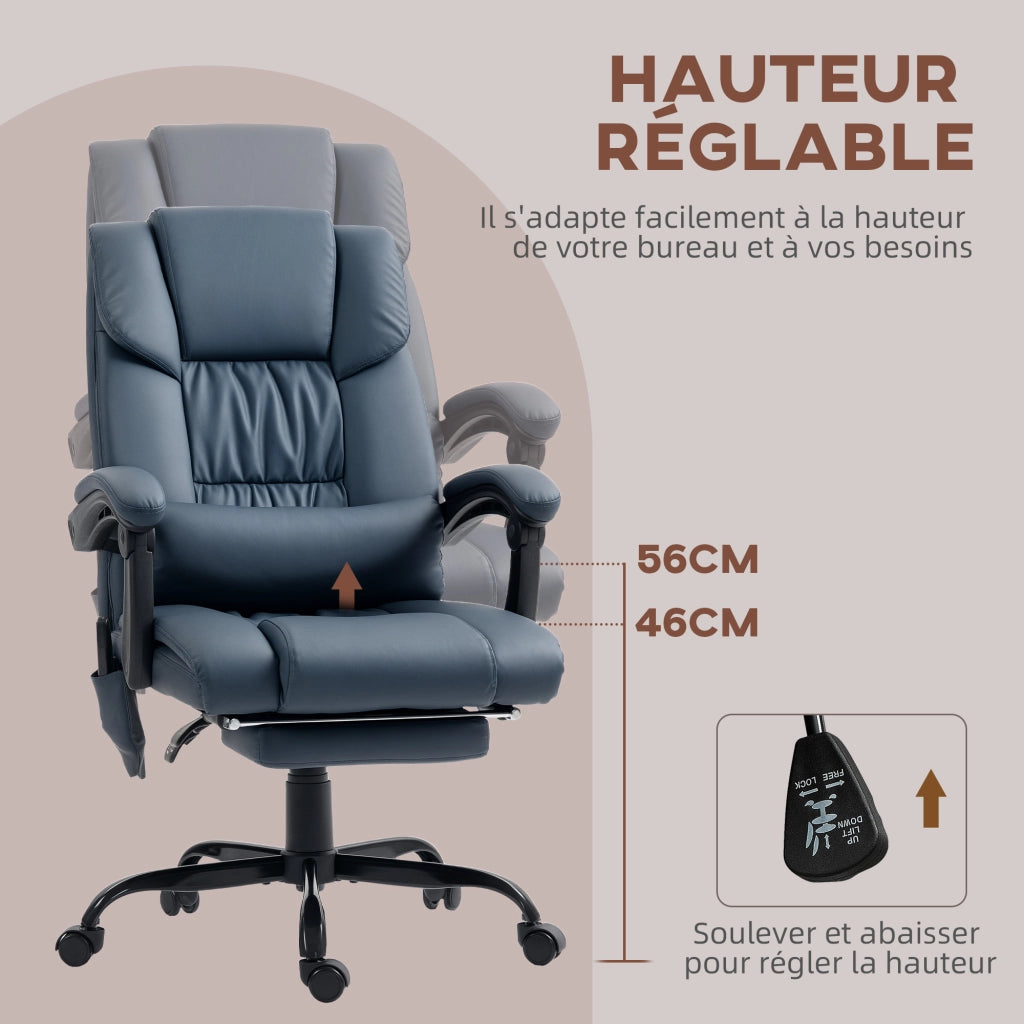 Poltrona massaggiante da ufficio con poggiapiedi ¨C zephmum ¨C blu 66x75x122cm