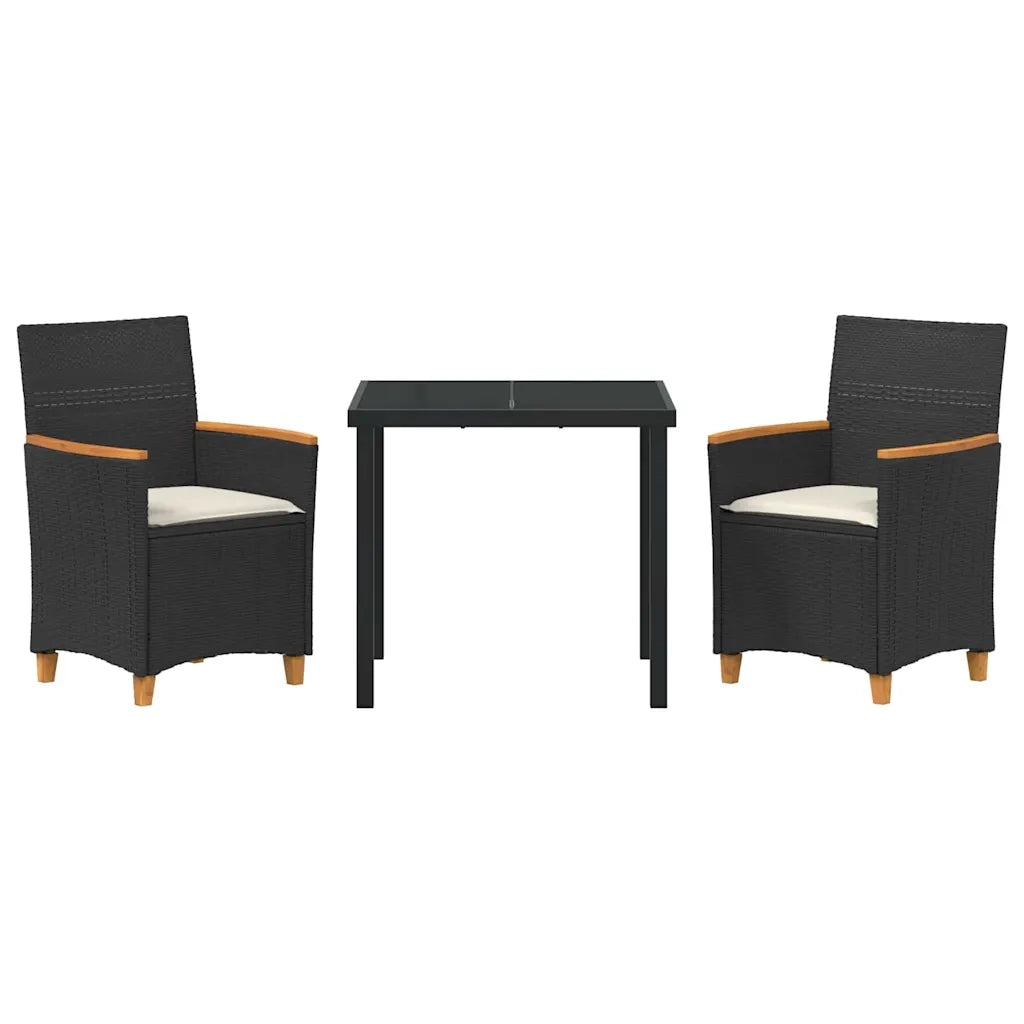 Set da Pranzo per Giardino 3 pcs Nero polyrattan 3381086