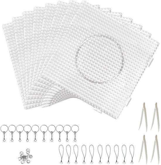 Strumento per creare striscioni - 8 pezzi - Piastre trasparenti perforate - Materiale leggero in plastica - Incluso 4 pinze - 10 striscioni con corda - Piastre per striscioni