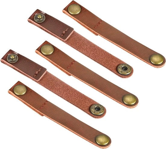 Set di 5 cinture in pelle per organizzazione e gestione dei cavi - Marrone chiaro - 90 x 12 mm