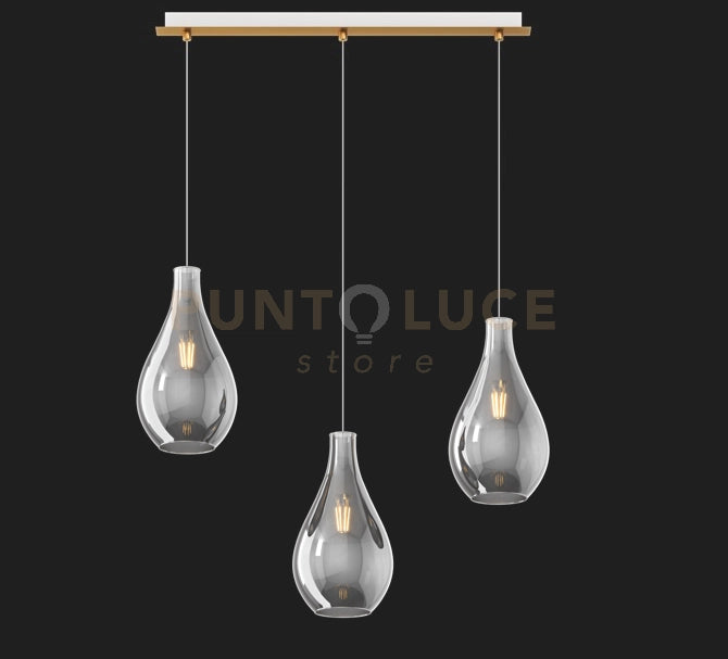 SOSP. OTTONE SAT. 3 LUCI RETTANGOLARE VETRI PICCOLI FUME' 1193OS-S3 RP-FU