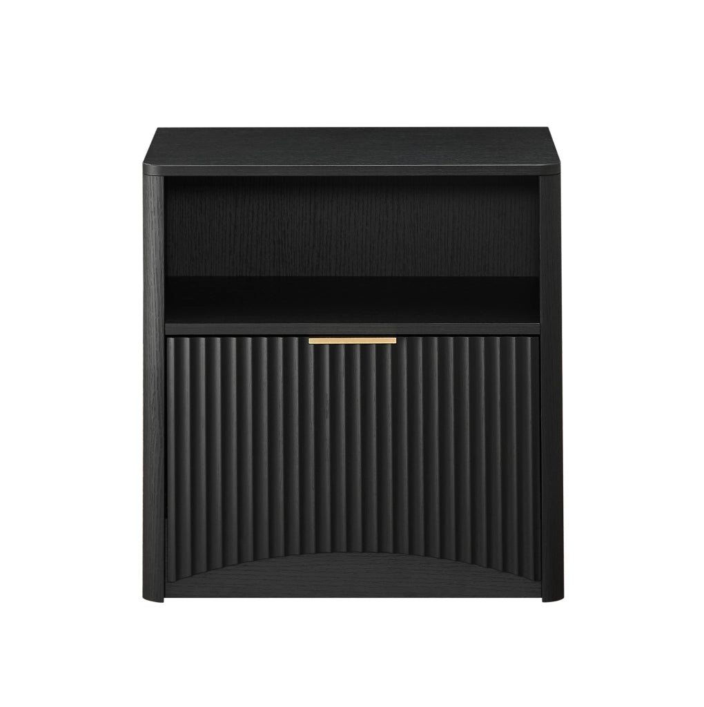 Comodino 58x38x60 cm nero, vano aperto e cassetto, in truciolare,
