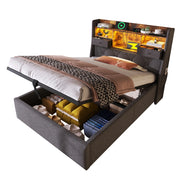 Letto contenitore singolo 90×200 cm con LED; USB; Type-C e materasso incluso; lino; grigio