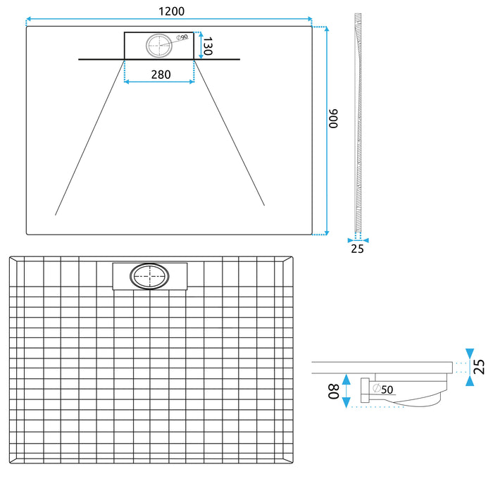 Piatto Doccia Bazalt Long White 90x120