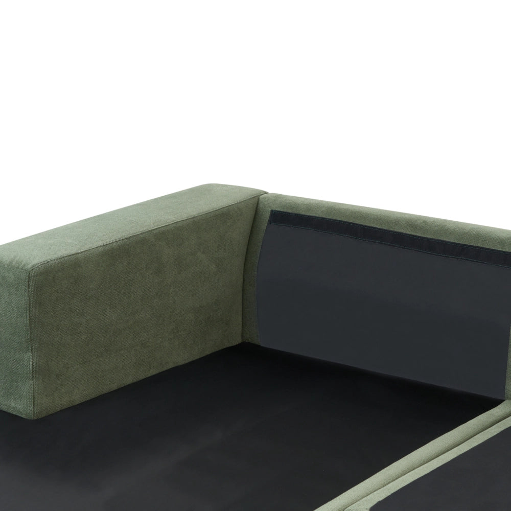 Divano angolare lato destro in Tessuto imbottito verde con Cuscini 3 posti stile moderno minimalista