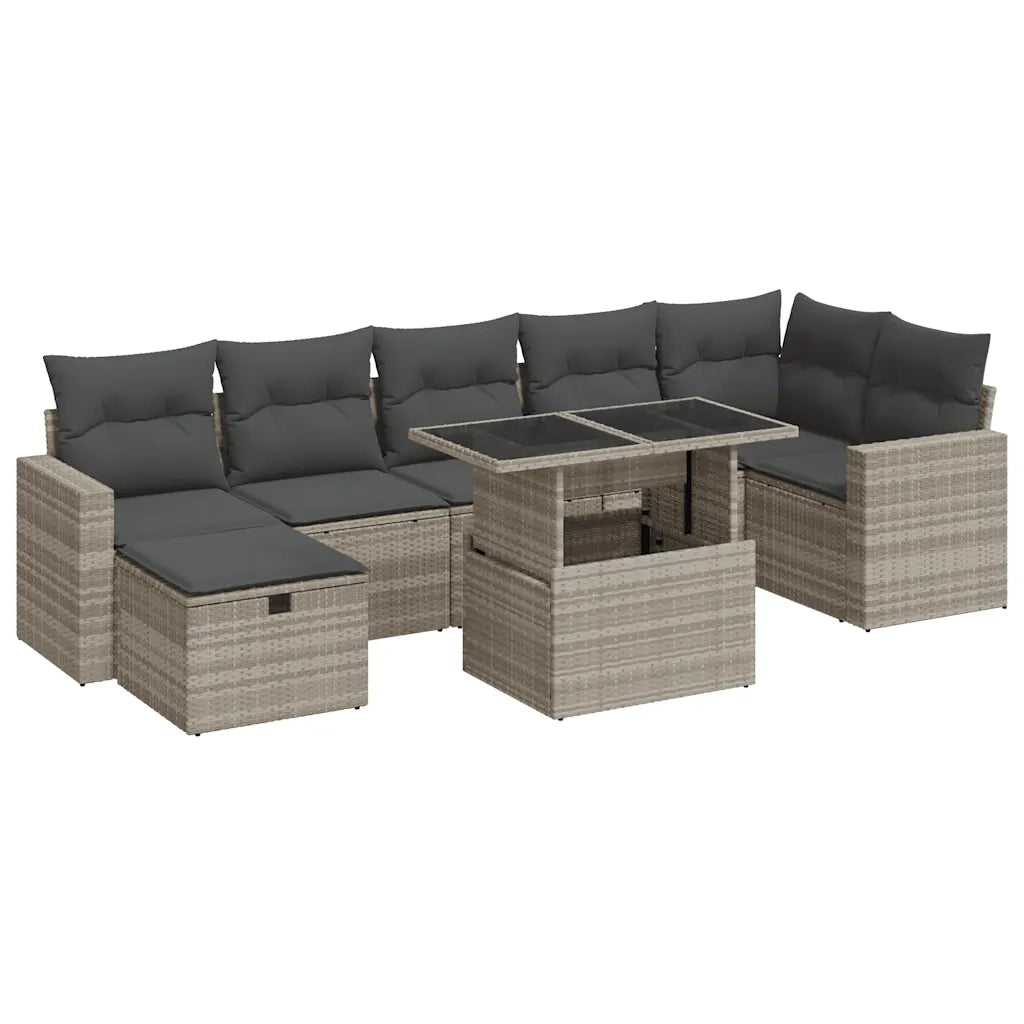 Set Divano da Giardino 8pz con Cuscini Grigio Chiaro Polyrattan 3327832