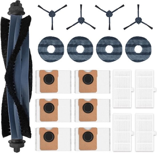 Set di manutenzione aspirapolvere robotico - 19 pezzi - Set di ricambi - Adatto per aspirapolvere robotico OMNI C20 - Incluso 6 sacchi aspirapolvere & 1 spazzola rotante & 4 spazzole laterali & 4 stracci aspirapolvere & 4 Filtro - Set di pulizia completo