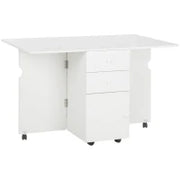 Tavolo da Cucina a Ribalta con 2 Cassetti e Armadietto ad Ante, in Truciolato, 120x80x75 cm, Bianco