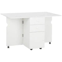 Tavolo da Cucina a Ribalta con 2 Cassetti e Armadietto ad Ante, in Truciolato, 120x80x75 cm, Bianco