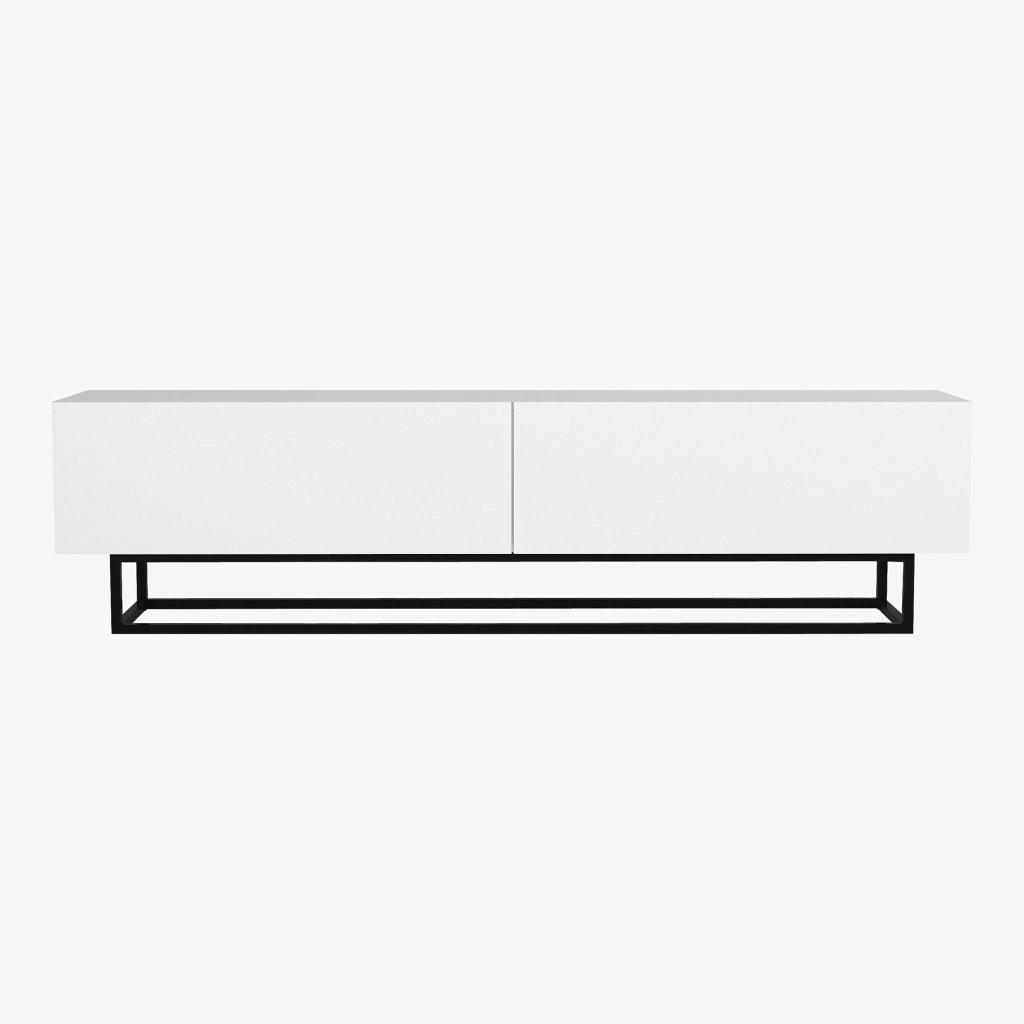 Mobile Porta TV Nolven a 2 Ante Ribalta e Telaio in Metallo 180x32x47 cm - Bianco [en.casa]