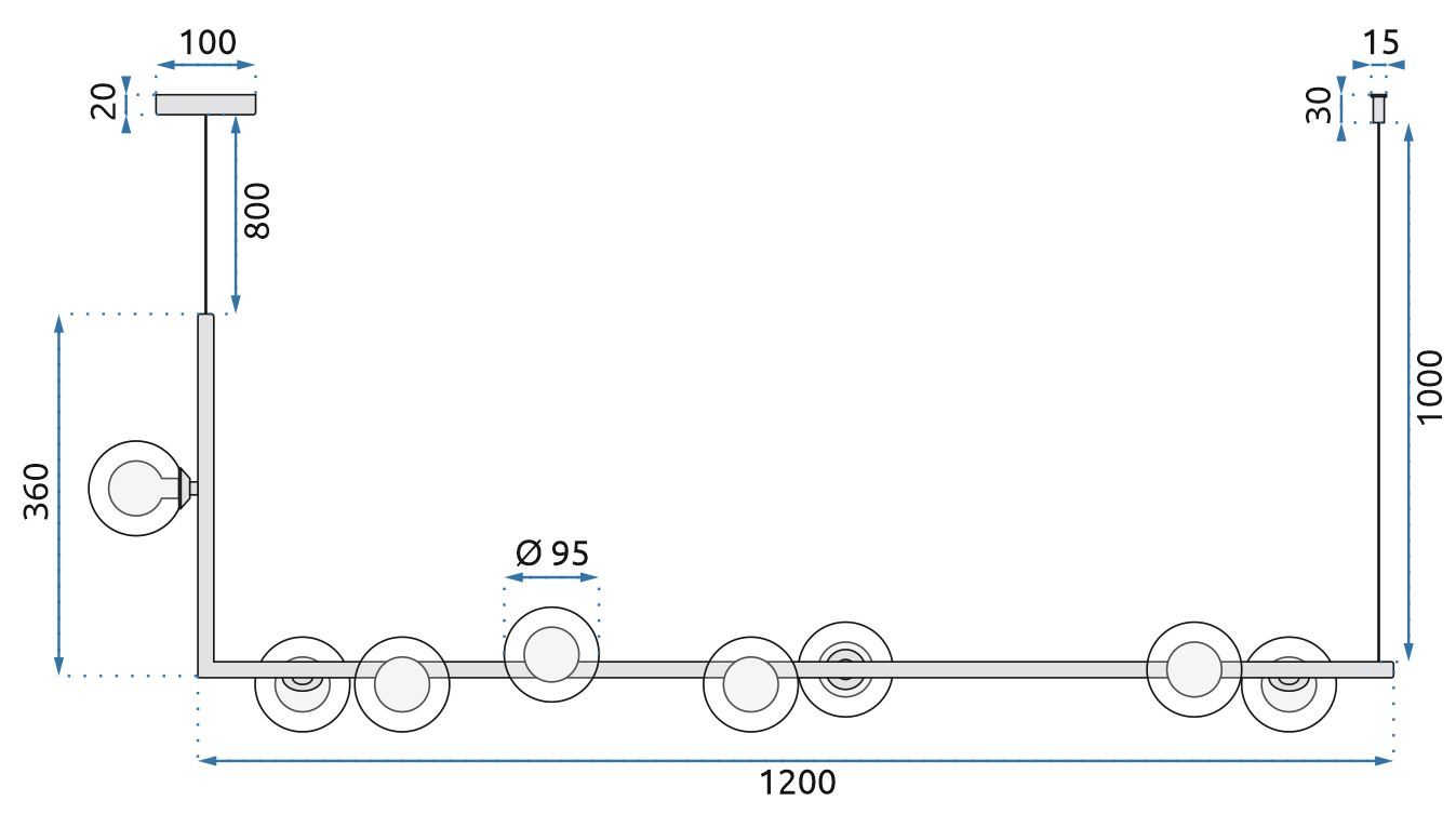 Lampada Da Soffitto Metallico Industrial Di Vetro Nero APP754-8CP