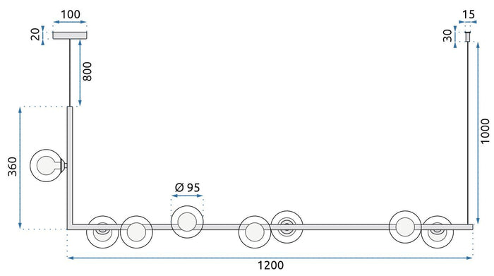 Lampada Da Soffitto Metallico Industrial Di Vetro Nero APP754-8CP