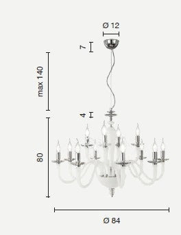 LAMPADARIO DEBUSSY 12 LUCI TRASPARENTE E ORO ATTACCO E14 D.84CM