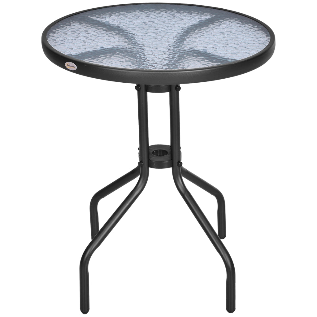 TAVOLO Rotondo per giardino e balcone Ø60xH70 cm Metallo Nero con vetro di sicurezza