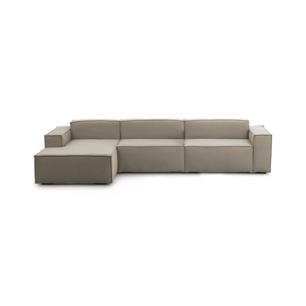 Divano fisso Atrillo, Divano componibile a 4 posti con penisola sinistra, Made in Italy, SofÒ  moderno in tessuto, Cm 340x170h70, Tortora