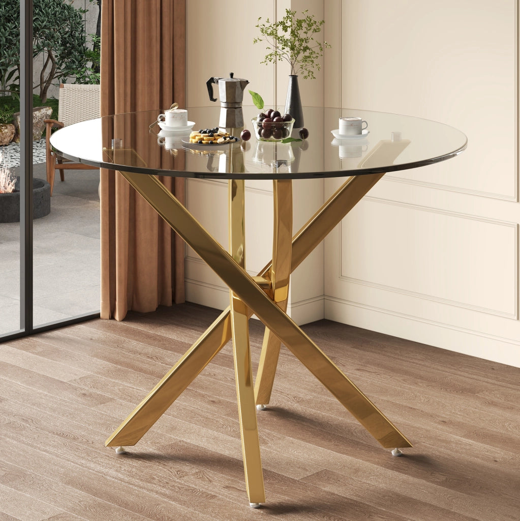 Tavolo rotondo in vetro temperato con gambe dorate 80 x 80 x 75 cm