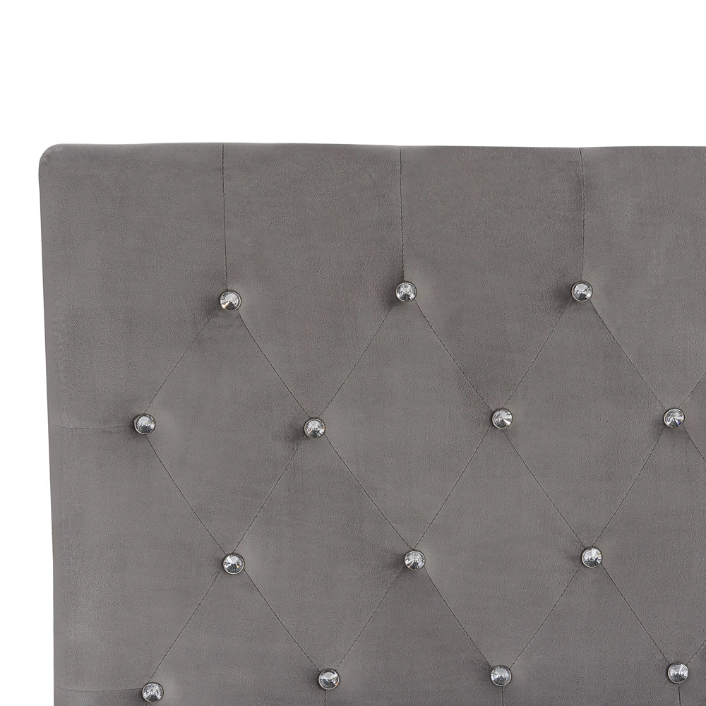 Letto singolo in velluto grigio Letto con mobili per camera da letto 140 x 200 cm con testiera doppia trapuntata EU