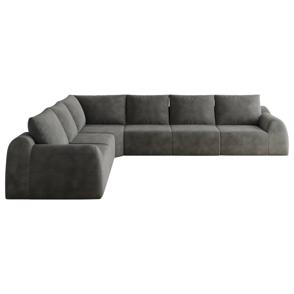 Divano angolare senza montaggio - con schiuma ad alta elasticità - in tessuto chenille grigio scuro