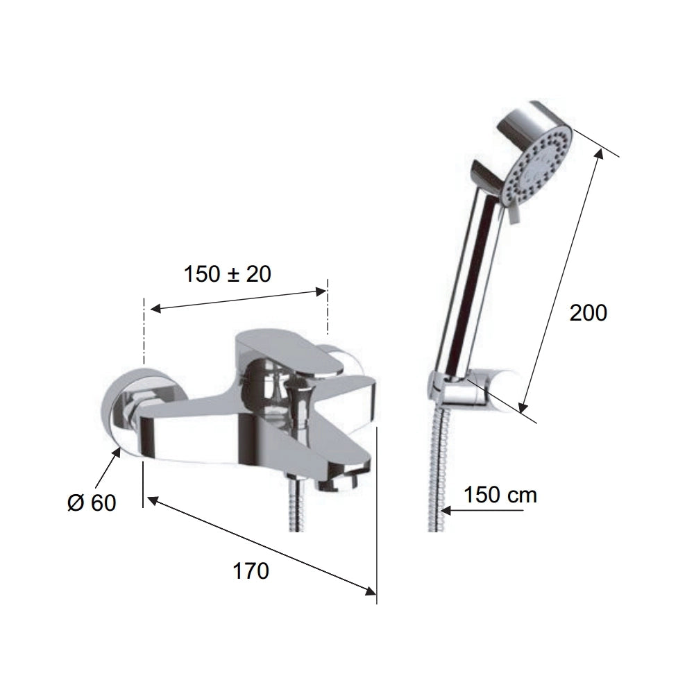 Rubinetto vasca esterno con doccia duplex - serie class line