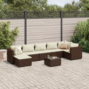 Set Divani da Giardino 8 pz con Cuscini in Polyrattan Marrone