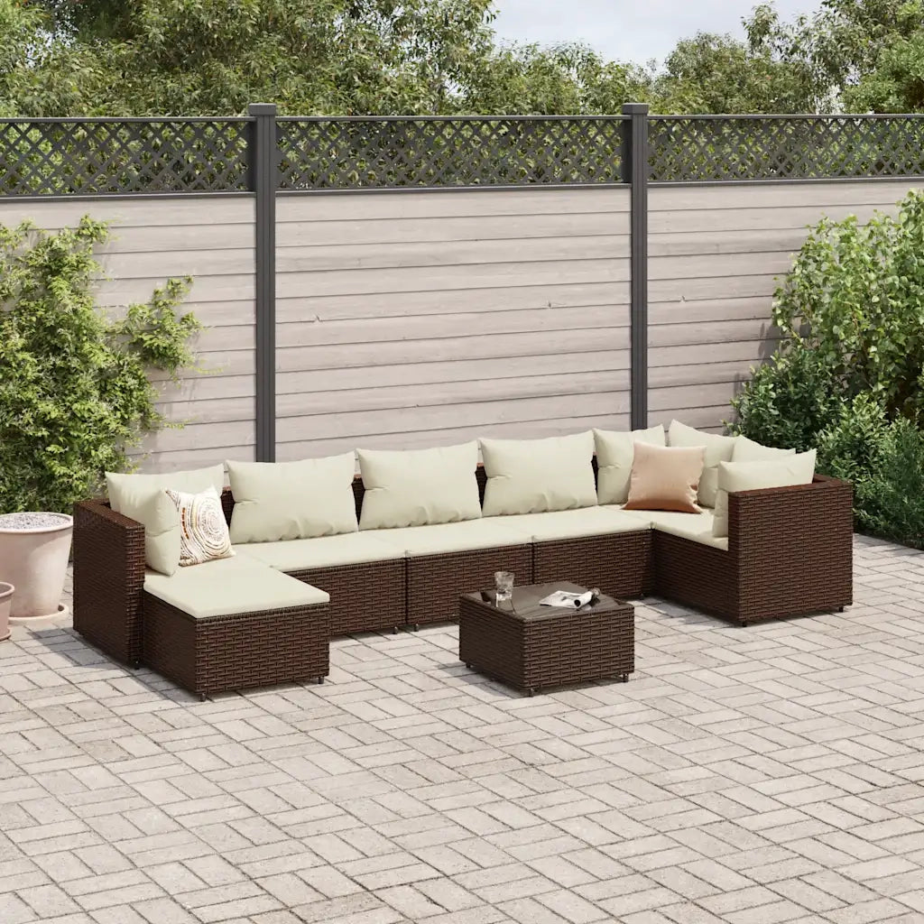 Set Divani da Giardino 8 pz con Cuscini in Polyrattan Marrone
