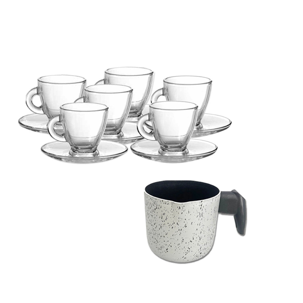 MA MAISON SET 6 TAZZINE TRASPARENTI + BOLLI LATTE 10 CM SPESSORE 1.50 MM ANTIADERENTE E ANTIGRAFFIO IN ALLUMINIO