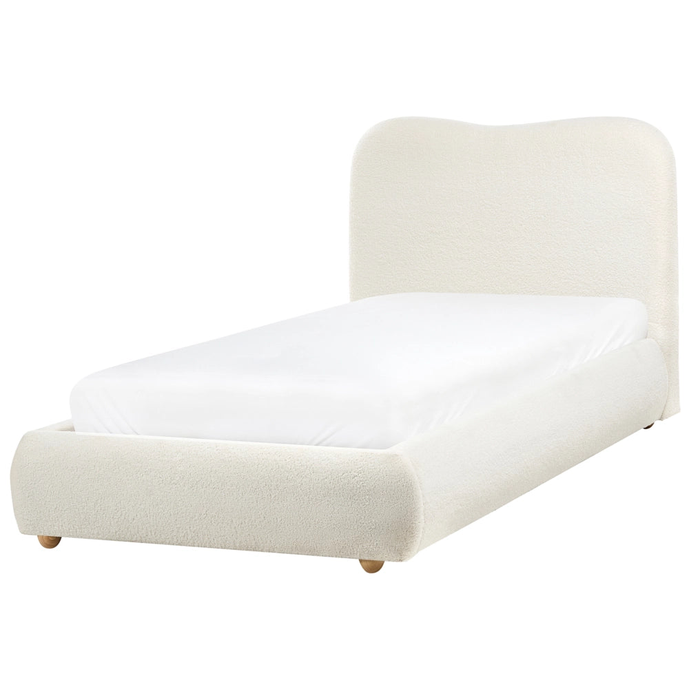 Letto con contenitore in bouclé bianco sporco 90 x 200 cm design moderno e minimalista