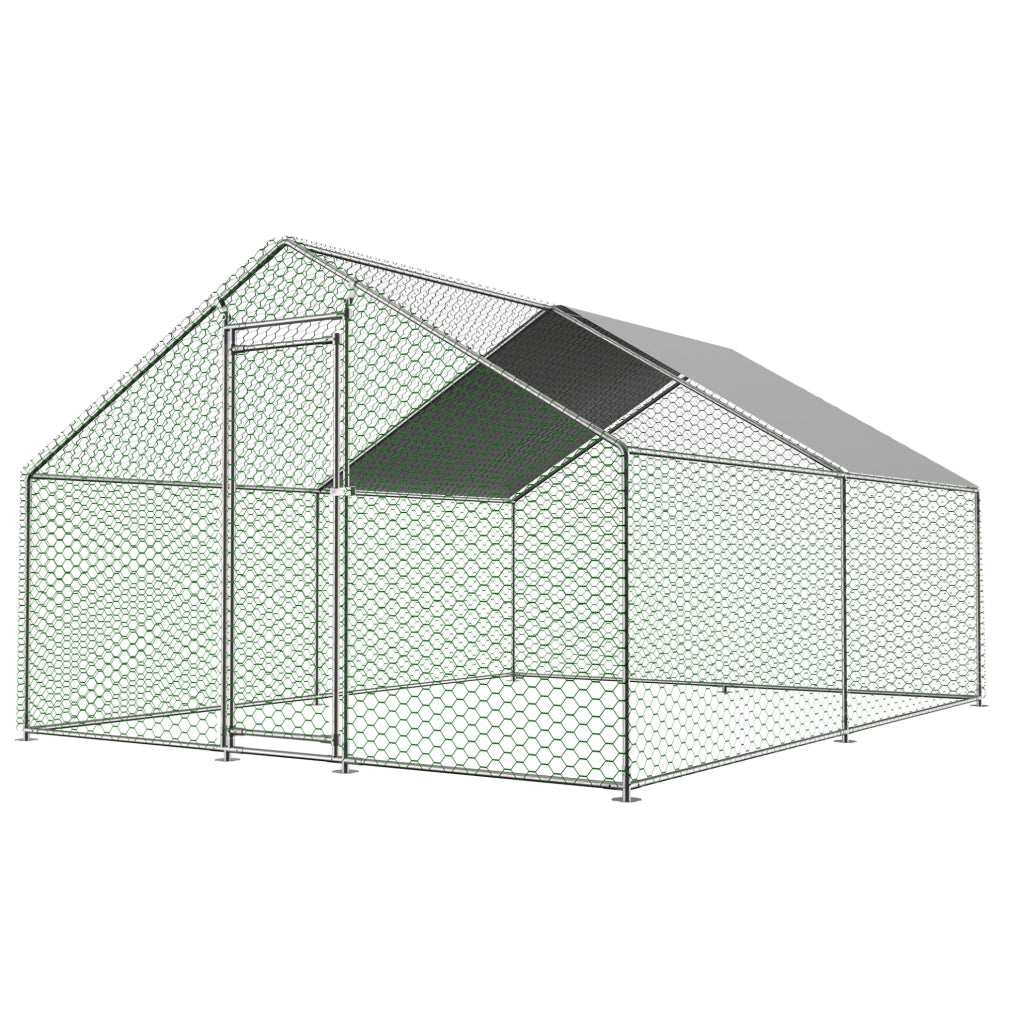 Recinto per polli 300x400x200 cm argento in metallo con telo PE