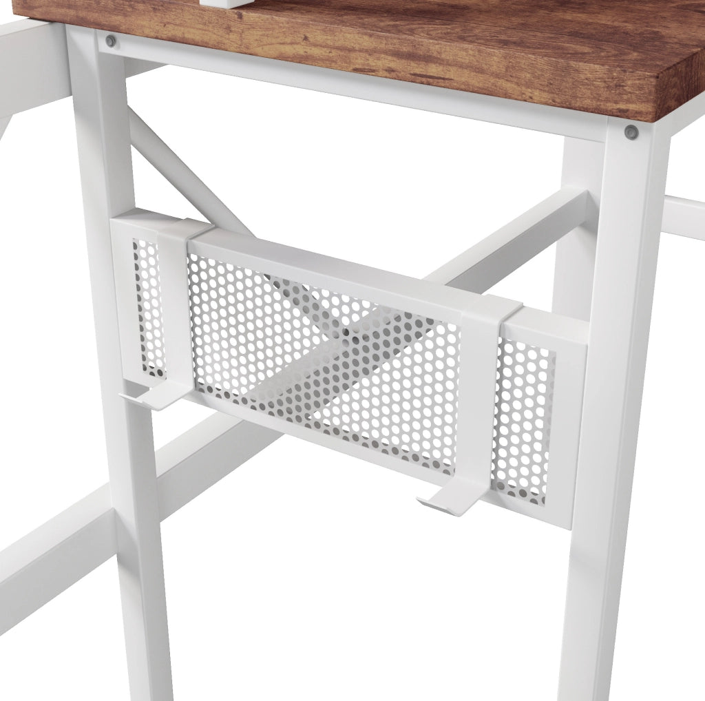 Letto a soppalco 140x200 cm con scrivania; LED e pegboard in metallo e MDF bianco