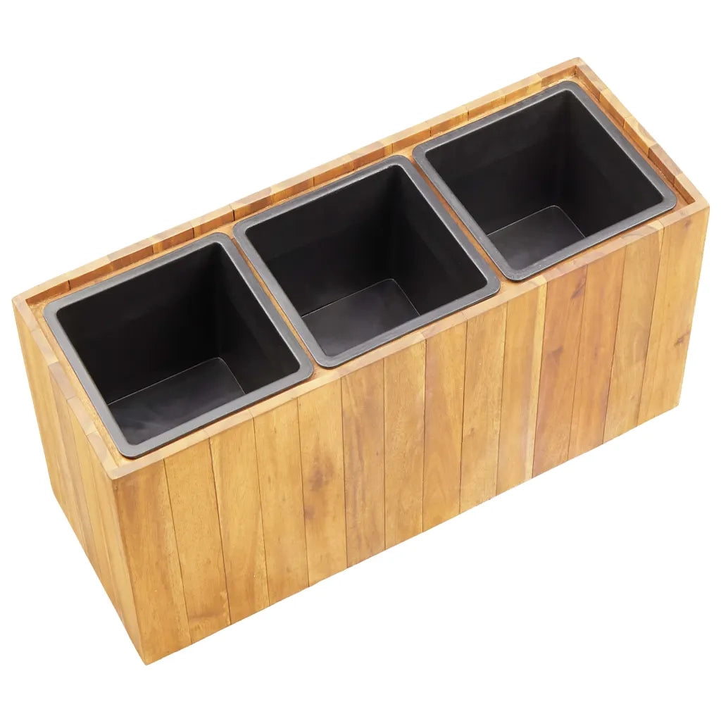 Letto Rialzato da Giardino con 3 Vasi in Legno Massello d'Acacia 46572