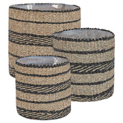 Set di 3 cestini per piante vasi per fioriere in alghe naturali con rivestimento per interni