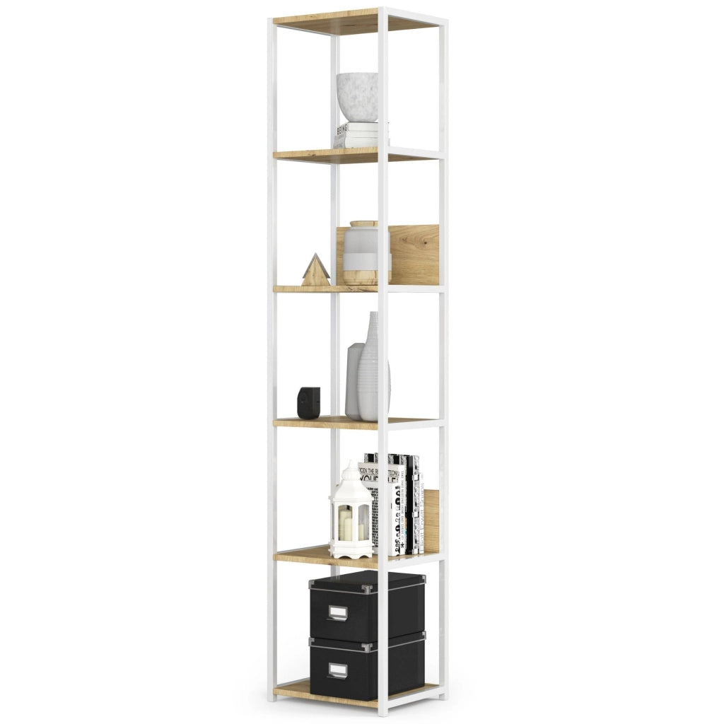 Scaffale stilo loft con ripiani in legno 40 cm Bianca 40 cm inserto frontale Quercia Artisan 40x32x192 cm