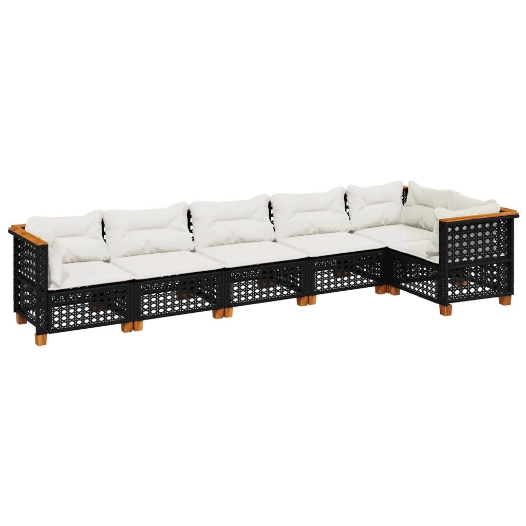 Set Divano da Giardino 6 pz con Cuscini Nero in Polyrattan
