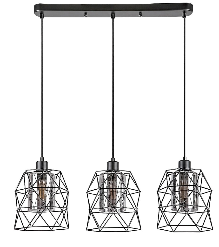 Lampadario industriale Emrys nero vetro fumé 3xE27 Rabalux