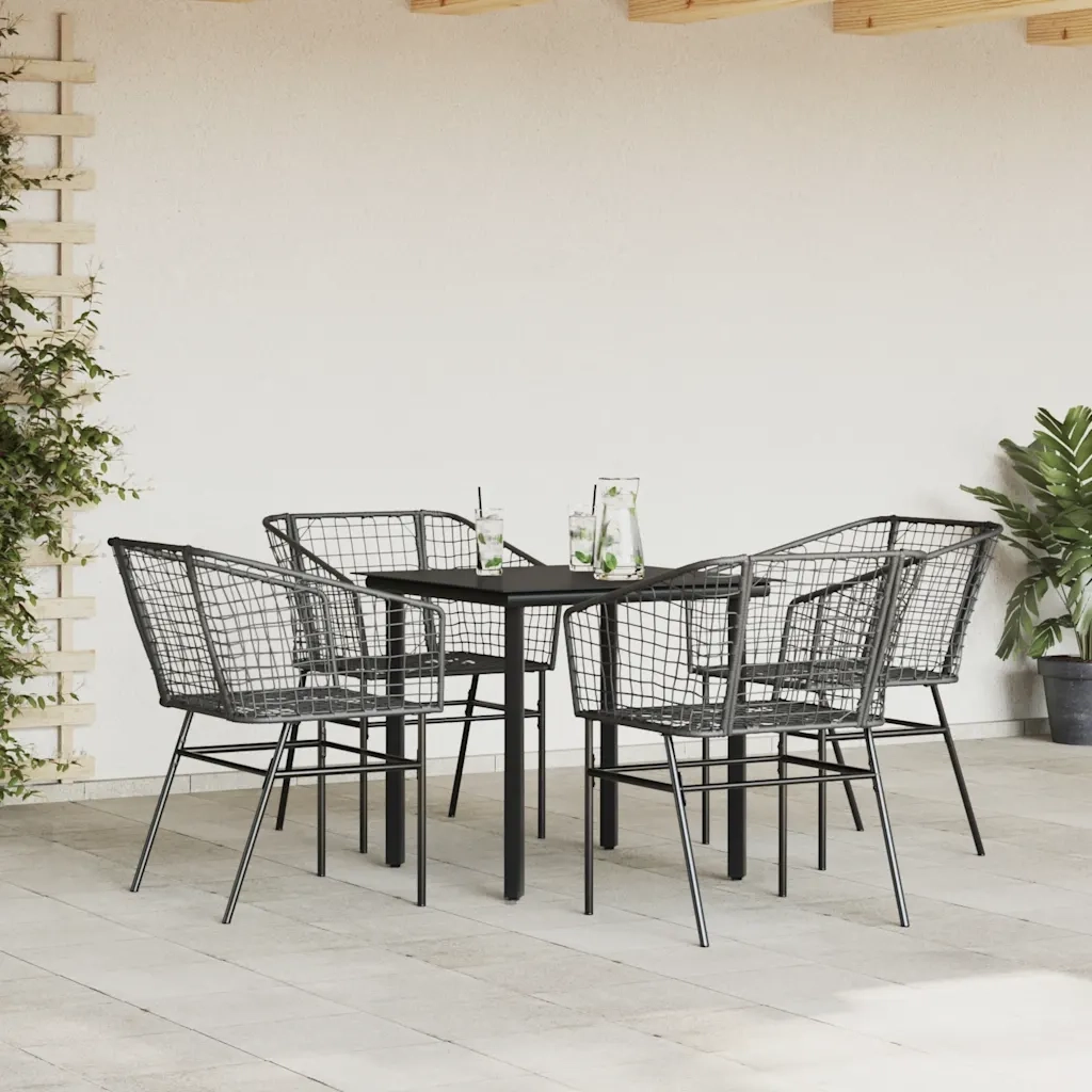 vidaXL Set Mobili da Pranzo per Giardino 5 pz Nero Polyrattan Vetro