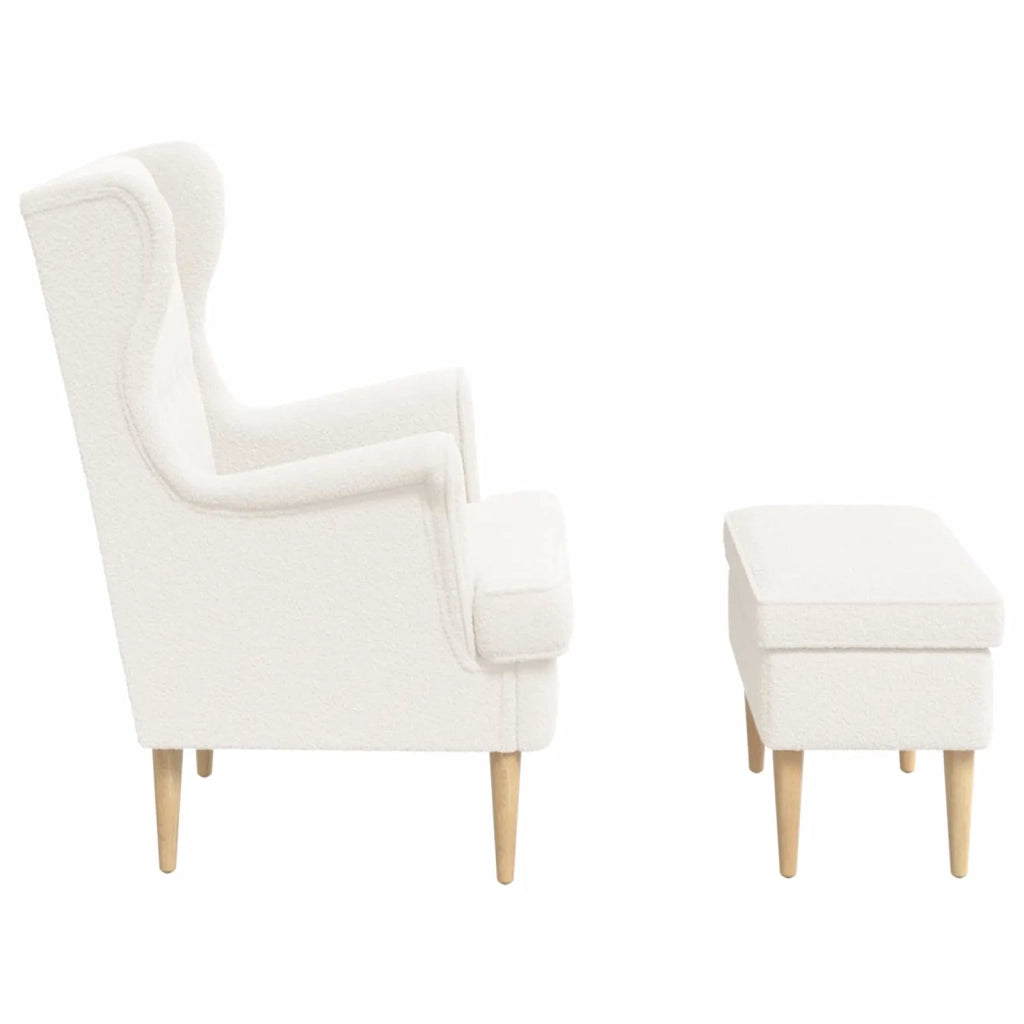 Poltrona con Ottomano 2 pz Crema Bouclé 3418834