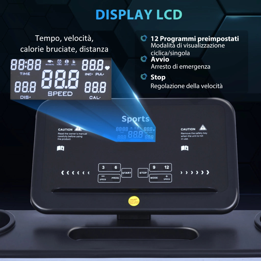Tapis Roulant Elettrico Pieghevole 1-12km/h ¨C Xylo ¨C Display LCD, 12 Programmi, Salvaspazio
