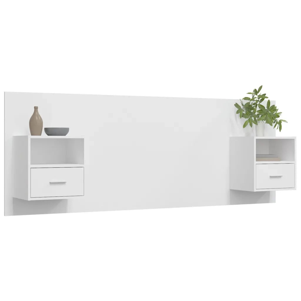 Testiera per Letto con Comodini-Testiera con Contenitore in Legno Multistrato Bianco 908183