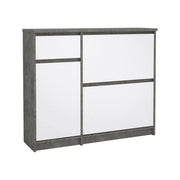 Scarpiera Todd, Mobile portascarpe, Armadio da ingresso multiuso, Mobiletto per calzature, 109x32 h93 cm, Cemento e Bianco lucido