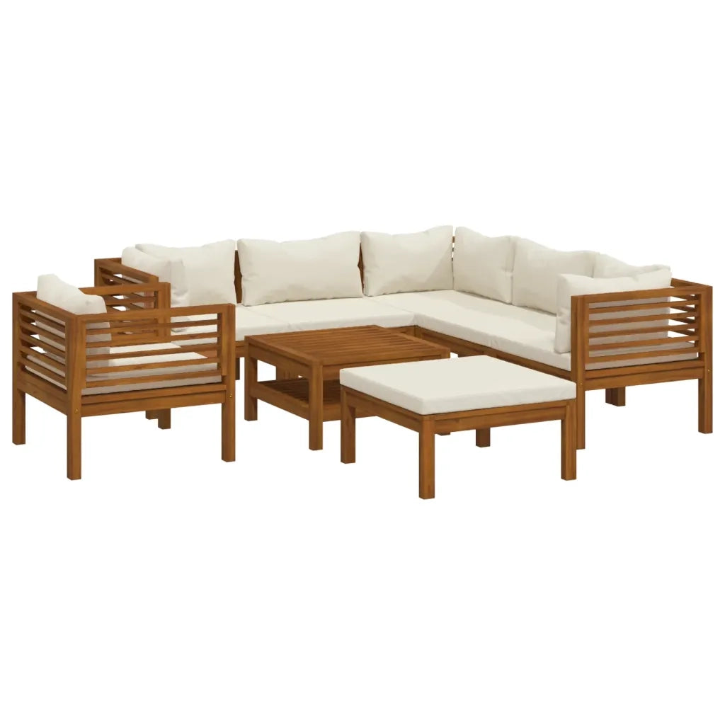 Set Divani da Giardino 8 pz con Cuscini Crema in Legno Acacia cod mxl 39872