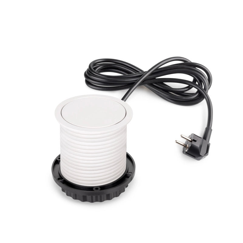 Multiconnettore Vertikal Push diametro 100mm, 3 spine di tipo Schuko, 1 USB tipo A, 1 USB tipo C, Acciaio e Tecnoplast..