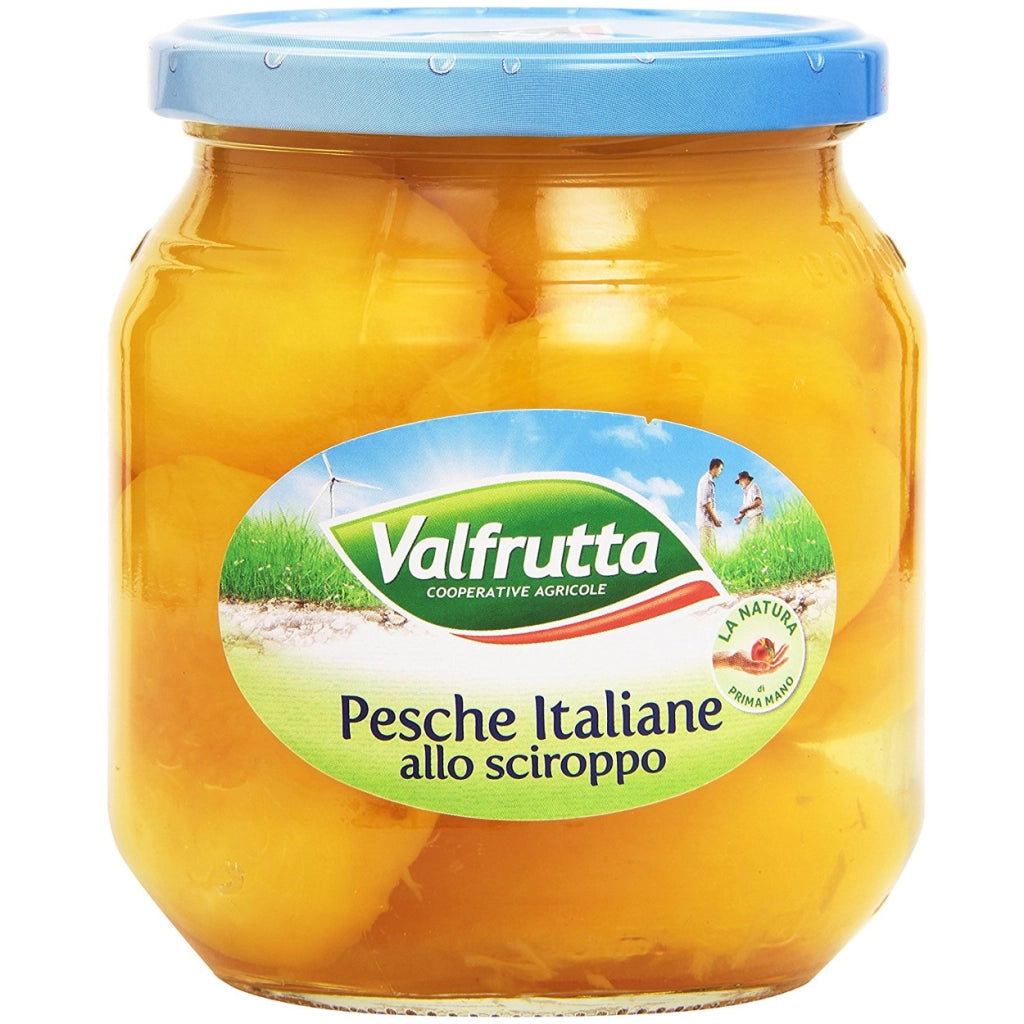 Valfrutta pesche sciroppate confezione da 570 grammi in vaso di vetro