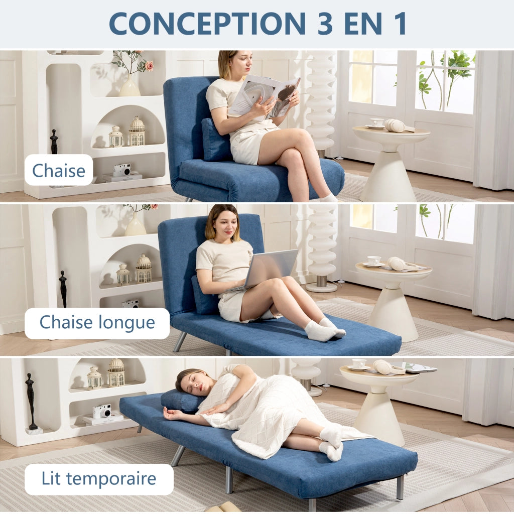Poltrona letto ¨C zephmum ¨C blu, tessuto, 1 posto, con cuscino