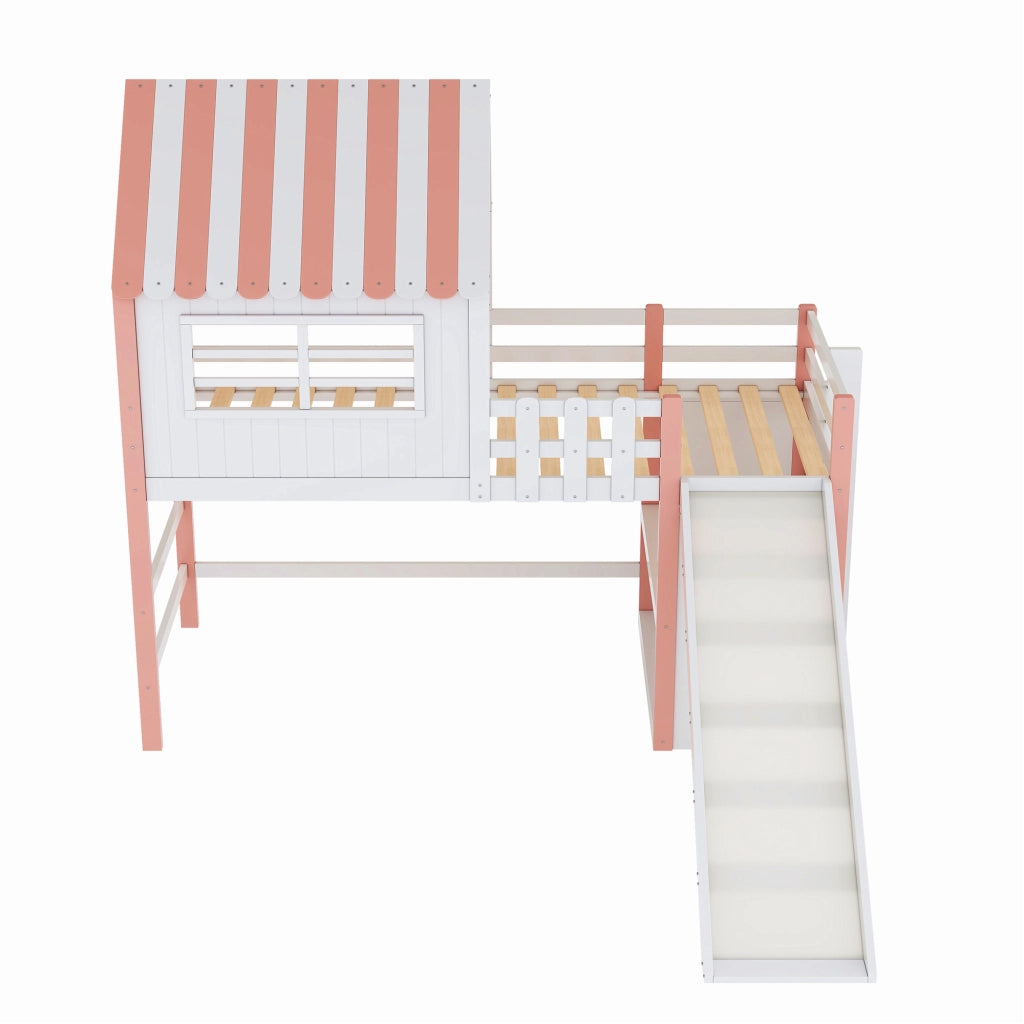 DESMIU Letto a soppalco per bambini 1 posto con scivolo, scala e ripiani 90 × 200 cm, senza materasso